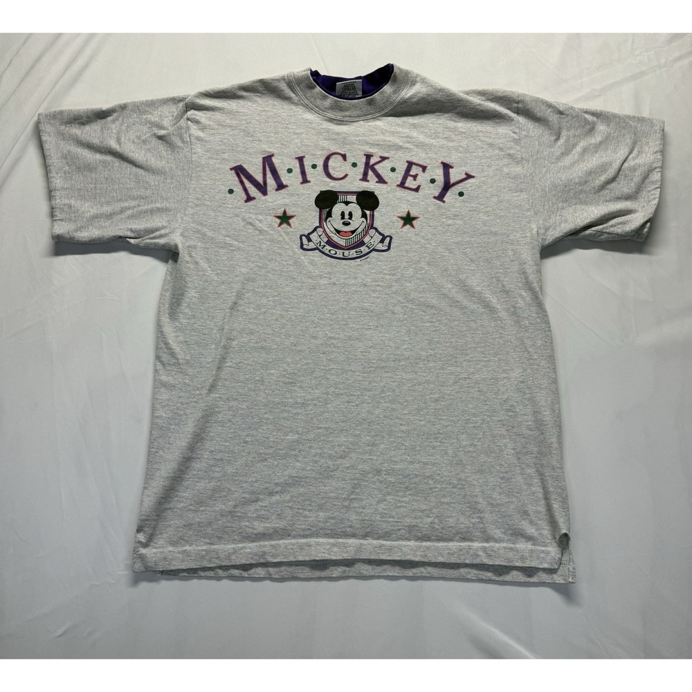 Vintage 90s Mickey Mouse T Shirt Disney Gear For Sports gray Striped USA made XL